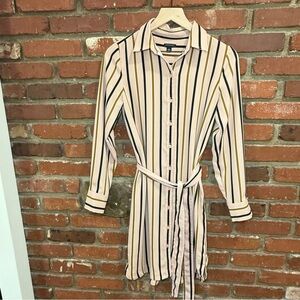 Ann Taylor Multicolor Striped Dress blush pink size small long‎ sleeve button up